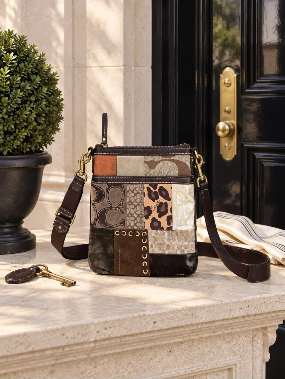 Coach Patchwork Animal Print Messenger Crossbody Bag Y2K